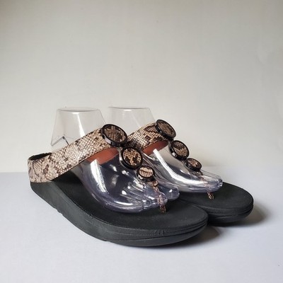 Fitflop Sandals Women Size 10 Halo Thong Embellished Snake Animal Print *Nicks