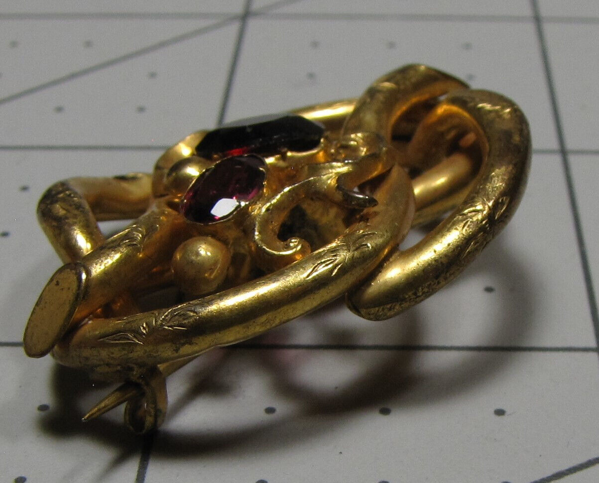 Antique Sash Pin 10K Gold, Amethyst, and Garnet - image 7