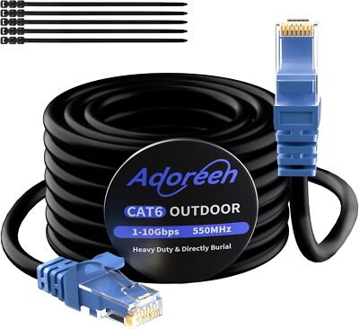 Adoreen Cat 6 Outdoor Ethernet Cable 25 Ft Black, High Speed 25FT, Black 