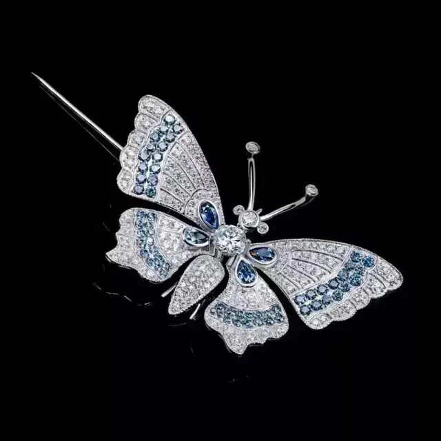 Broche colgante broche mariposa moissanita real corte redondo de 4 quilates enchapado en oro blanco de 14 quilates Foto 4 de 4
