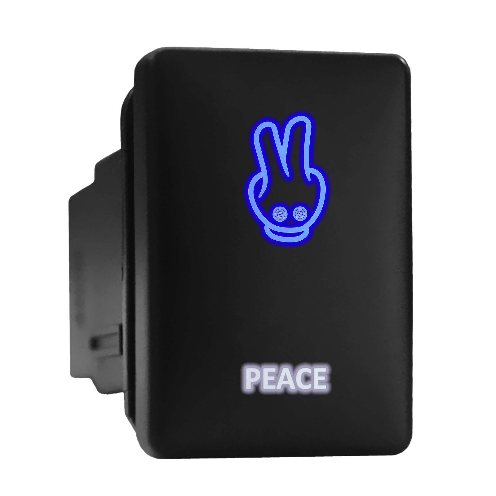 PEACE Blue White LED Backlit Switch Short Push Button 1.28x0.87 for Toyota