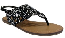 Wonder Nation Girls Cutout Black Rhinestone Thong Sandals Size 1 NEW