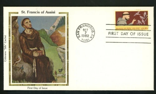 SAINT FRANCIS OF ASSISI ITALY 1982 ANIMAL LOVER COLORANO SILK FDC UNADDR