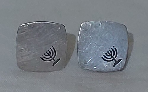 Unusual Vintage Jewish Judaica Menorah Sterling Silver Cufflinks MCM