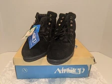 AirStep Women's Black Lace Up Leather Flat Bootie Size 10W 26238