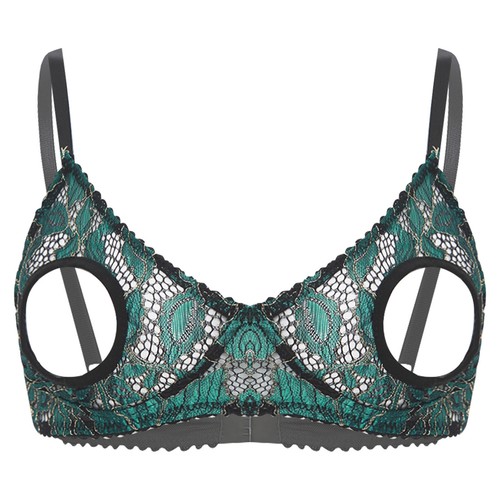 Reggiseno donna aperto capezzoli pizzo top senza fili sfoderato ritaglio reggiseno lingerie - Foto 29 di 52