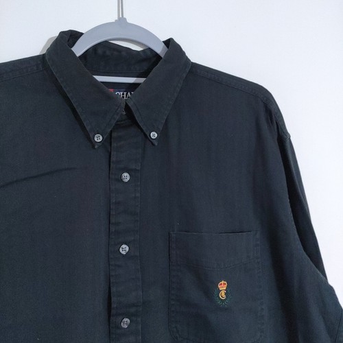 Chaps Ralph Lauren Black Twill Shirt Men’s Size L Cotton Overshirt Crest Logo - Picture 13 of 13