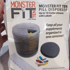 Monster FIT TEN Supplement Medication Pill Organizer Dispenser - Compartments