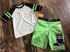 Gymboree Swim Shop Nwt Surf Pug Rash Guard Swim Suit Trunks Set Boys 18-24 M