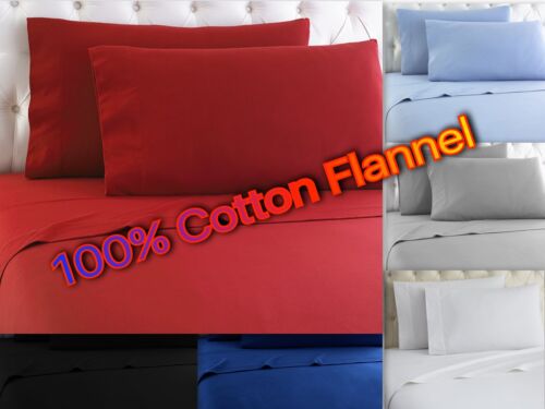 Heavy Winter Flannel 100% Cotton Sheet set Fitted Flat Pillow Cases Deep Pocket  - Picture 1 of 9