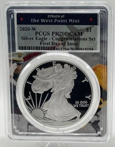 2020-W PROOF AMERICAN SILVER EAGLE PCGS PR70 DCAM CONGRATULATIONS SET FDOI