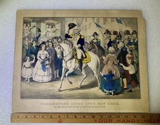 Original Currier and Ives Medium folio print WASHINGTON'S ENTRY INTO NEW YORK.