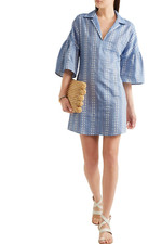 SPLENDID Blue White Floral Embroidered Tunic Summer Mini Dress Coverup S NWT