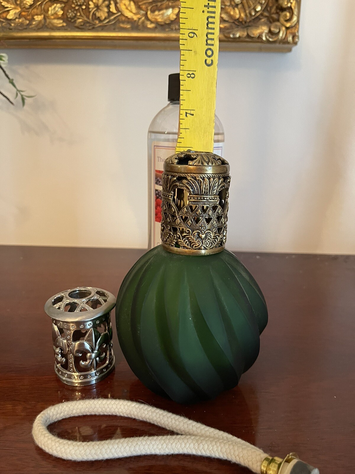 LAMPE BERGER Green Swirl Round Glass Catalytic Oil Lamp Burner Wick