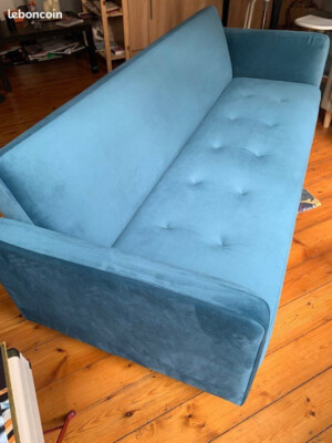 Canapé Convertible Avec Cofe De Rangement Kyoto 3 Places En Velours Bleu Clair 235x100x88cm