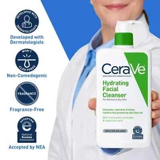 CeraVe Hydrating Facial Cleanser, Face Wash for Normal to Dry Skin, 12 fl oz