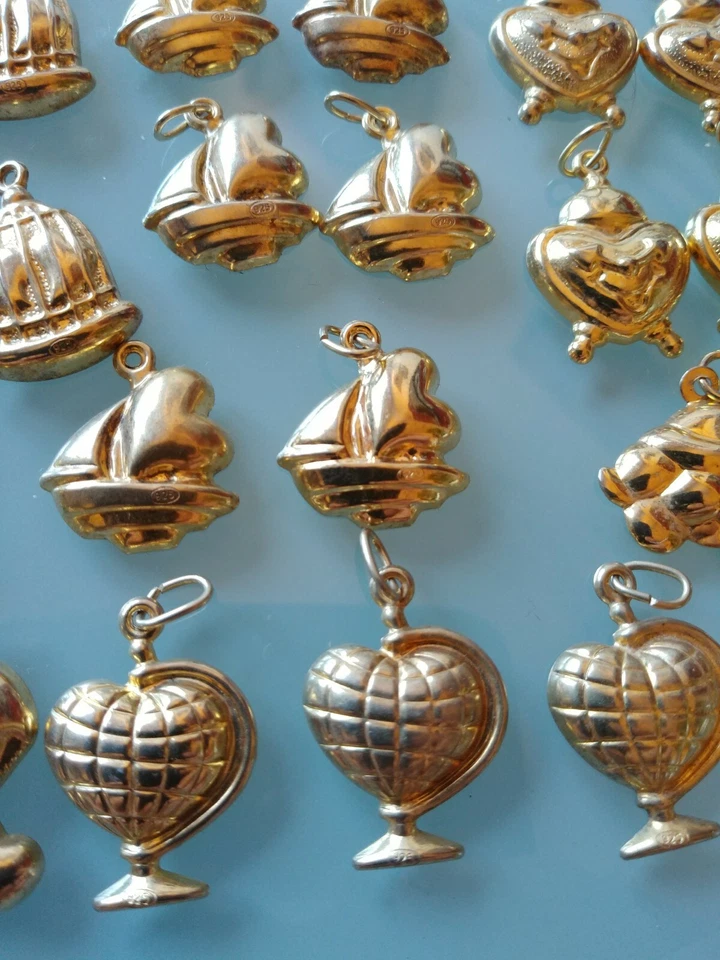 LOTTO MISTO CIONDOLI ARGENTO 925 DORATO CHARMS CUORI SILVER BIJOU CREAZIONI '70s - Immagine 4 di 4