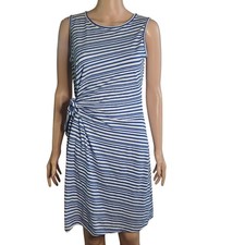 Talbots Size MP Blue White Striped Cotton Side Tie Shift Dress Beach Coastal 