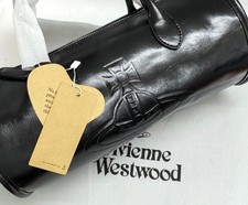 NWT Vivienne Westwood Cylinder logo Handbag Black Striped Lining Handle Zip