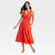 Women's Tie-Waist Midi A-Line Dress - Universal Thread