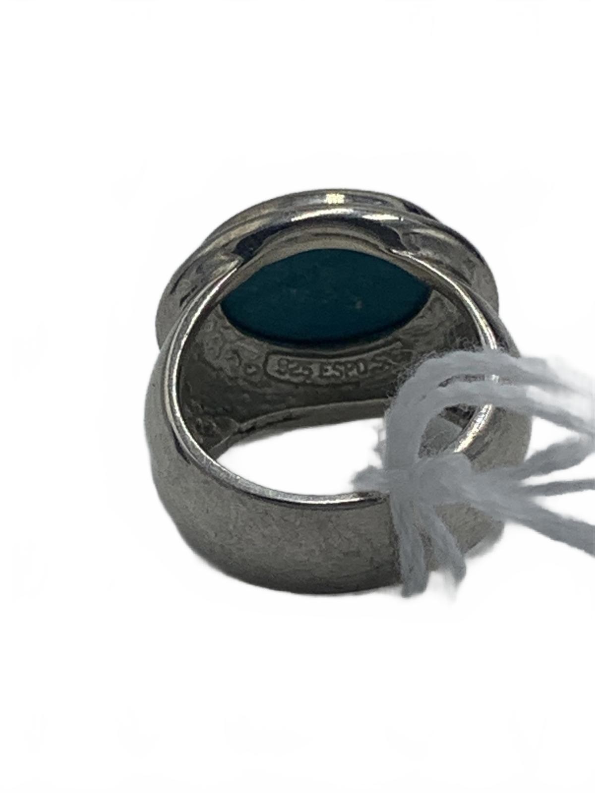 Sterling Silver Ring with Bezel-Set Tuquoise Cabu… - image 8