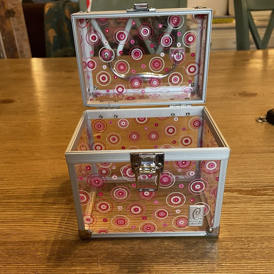 "Caja de almacenamiento de joyas cosméticas Y2K vintage con caboodles rosa transparente 4,5""x 6""" Foto 2 de 4