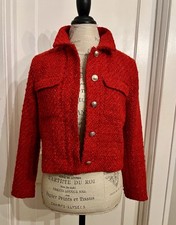 Rachel Zoe tweed Red Button Front Collared Blazer Jacket Women's Lined Size xs