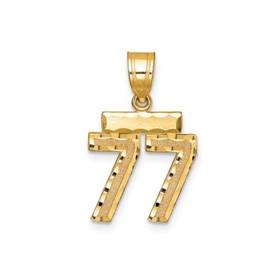 14k Yellow Gold Number 77 Pendant for Men Textured Lucky Charm Numerology Jewelr