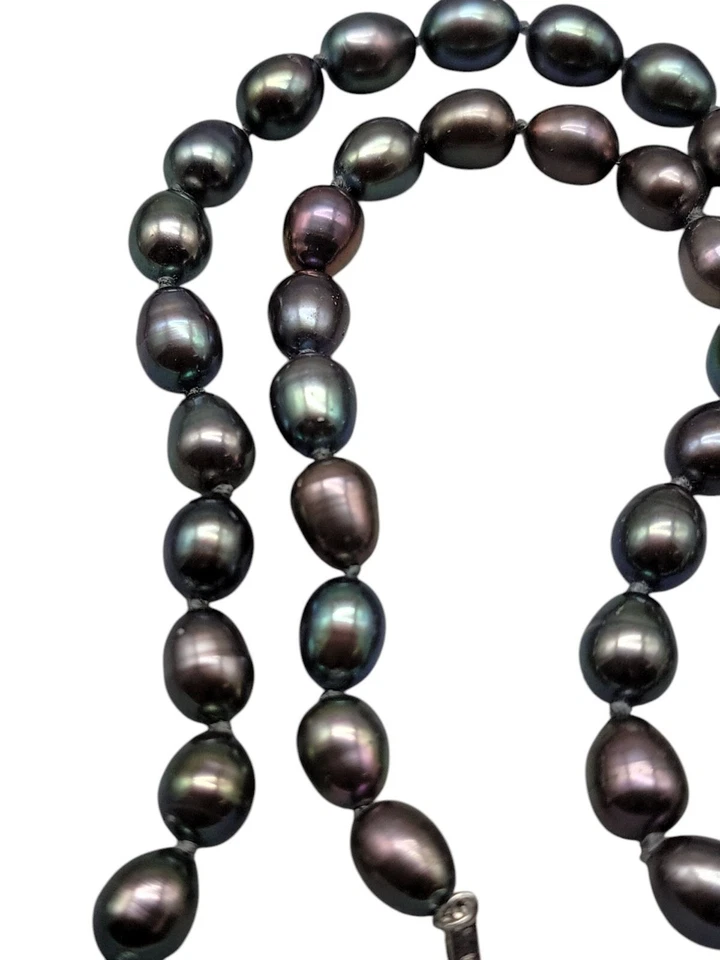 14K Gold Clasp Peacock Tahitian Baroque Pearl Necklace 16" Multi-Color Iridescen - Image 3 of 4