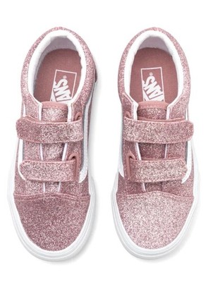 VANS Girls Glitter Athletic Sneakers Pink White Hook & Loop Comfort Low Top