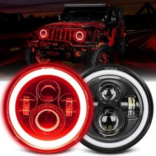 7 inch Red Halo led Headlight Hi/Lo Beam with Amber Turn Signal 2pcs Hell Red