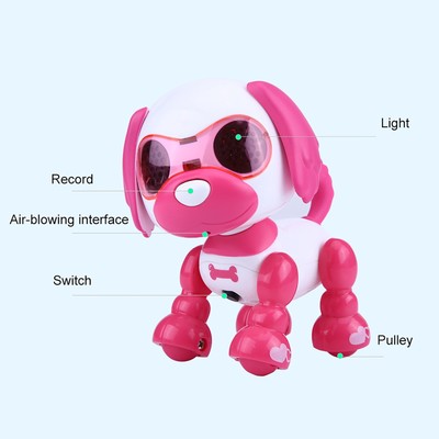 (Rose Red) Robot Dog Pet Toy Smart Kids Interactive Walking Sound Puppy LED UI