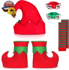 Christmas Elf Costume Accessories Set Elf Hat Shoes Socks Set with Band Wrist Be