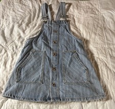 Zara Kids Denim Striped Dungaree Overalls Dress/Jumper Light Wash Pockets Sz 7