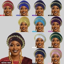 African Women Rhinestone Headtie Auto Gele Nigerian Wedding Cap Headwrap Turban