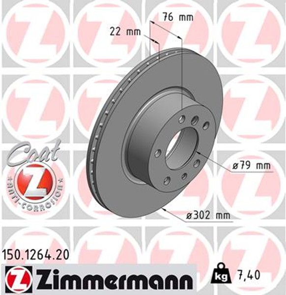 2X Zimmermann Bremsscheibe Coat Z 150.1264.20 FüR E34 BMW E32 5Er Touring 7Er-image