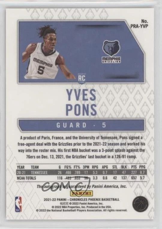 2021-22 Panini Chronicles Phoenix Rookie Auto Red Yves Pons #PRA-YVP Auto - Image 2 of 2