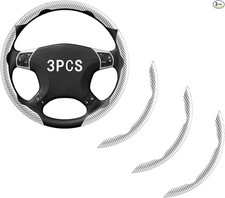 Steering Wheel Covers, 3PCs Carbon Fiber Anti-Skid Clip on Car Steering WHITE