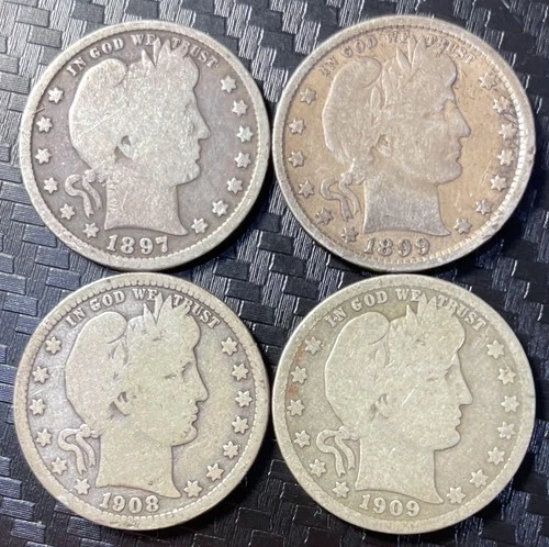1897, 1899, 1908O, 1909 Barber Quarters