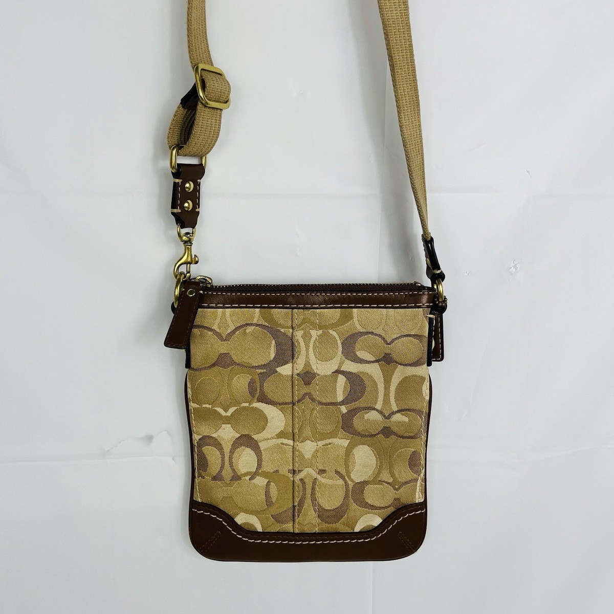 Coach Hampton Optic Signature Crossbody Purse Beige Khaki L0626