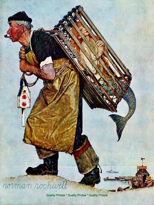 #ad #ad Fisherman Hauls Catch Mermaid in Trap 8.5x11quot; Photo Print Norman Rockwell Art $10.17