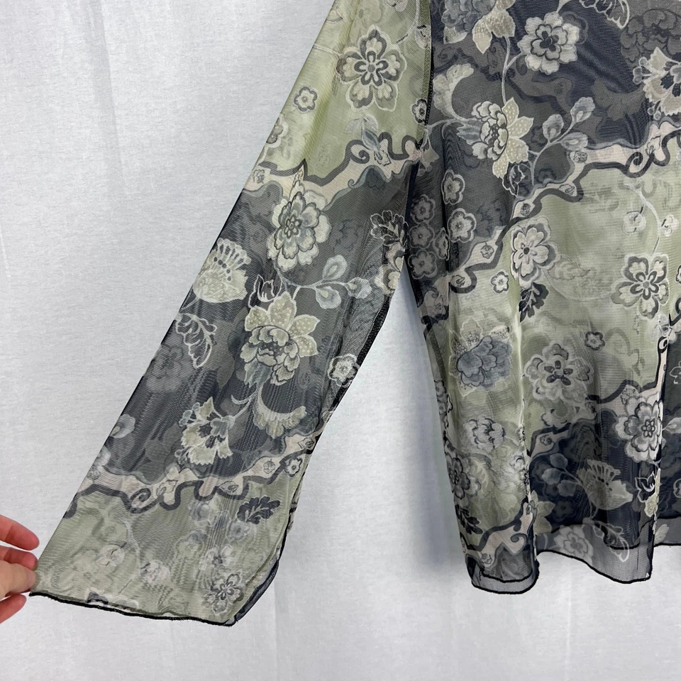 Top Glory Desteñido De Colección Para Mujer XL Floral Malla Transparente Manga Larga Y2K Fairy Grunge Foto 3 de 4