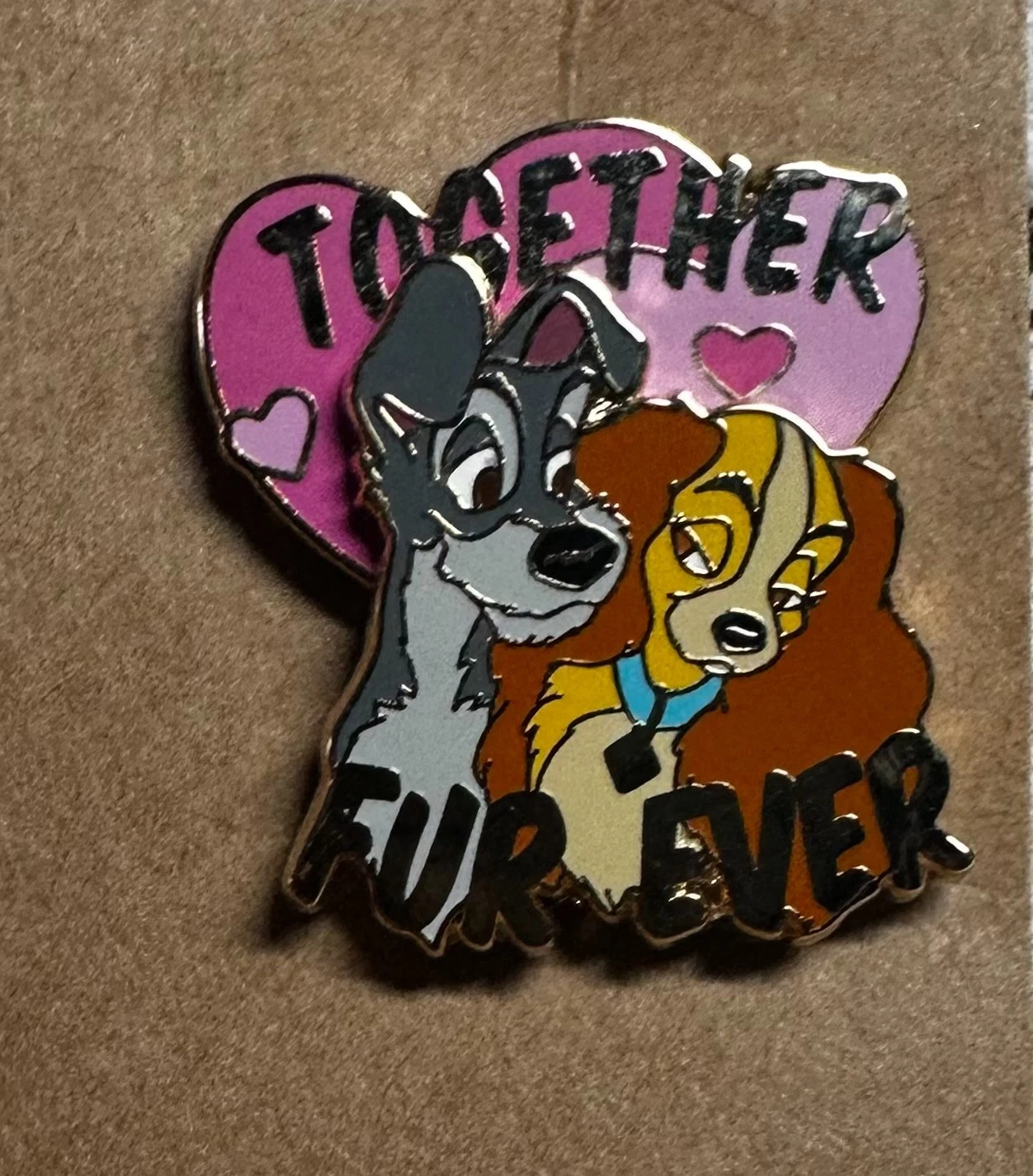 2018 Disney Store Lady & Tramp Together Fur Ever Pink Hearts Pin
