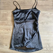 ZARA Dress Womens L Black Stain Mini Slip LBD Square Neckline Lingerie Cami Glam