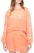 X-SMALL Women's NIKE Retro Femme TERRY CROPPED SWEATSHIRT Orange Relaxed Fit New