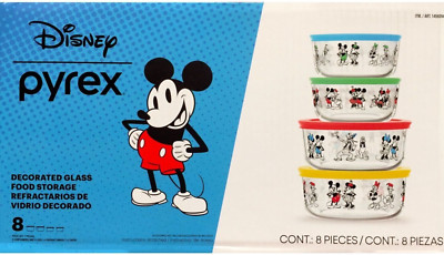 Disney Pyrex Glass Foo Decorated Storage Bowl and Lid Set 8 Pieces NEW
