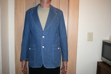 Vtg 70s LEE Sport Coat Jacket 44R Hipster Blue Denim Patch Pockets Mint