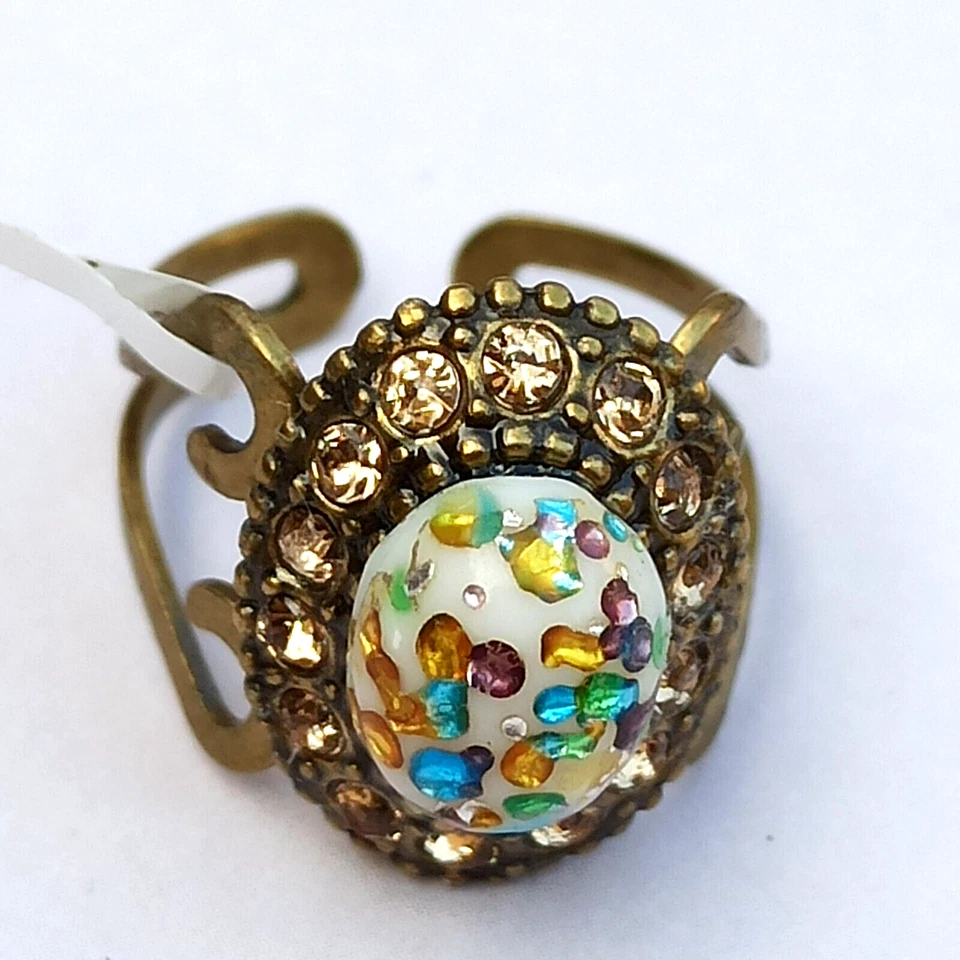 Michal Negrin Anillo Ovalado Vidrio Colorido y Cristales de Swarovski Caja de Regalo Ajustable Foto 2 de 4