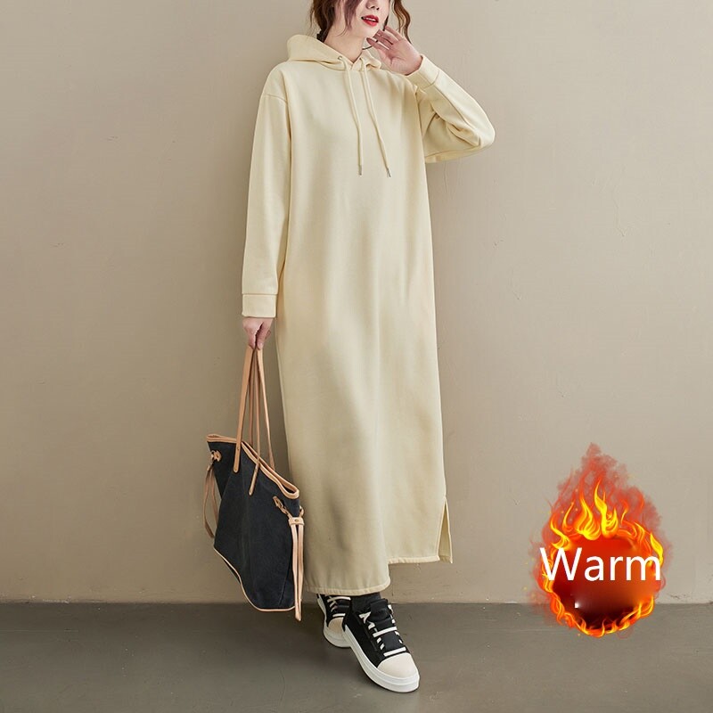 Women Warm Hoodie Jumper Dress Long Sweatshirt Hooded Pockets Loose Fit  Casual | eBay