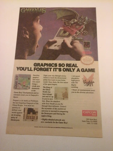 Vtg 1991 Video Game Print Ad - GARGOYLE'S QUEST - NINTENDO GAME BOY - CAPCOM